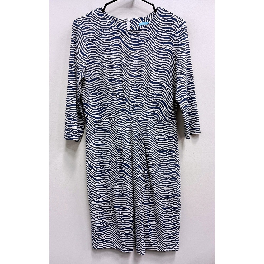 J.McLaughlin Sheath Dress Womens Medium Blue White Catalina Cloth 3/4 Sleeve